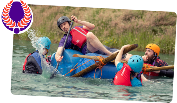 A team trying to stay afloat on a raft