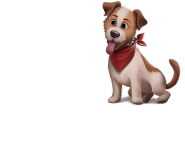 Cartoon dog with red bandana