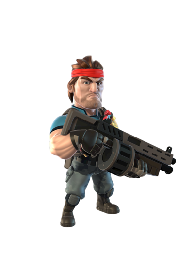 Angry cartoon army man with big gun
